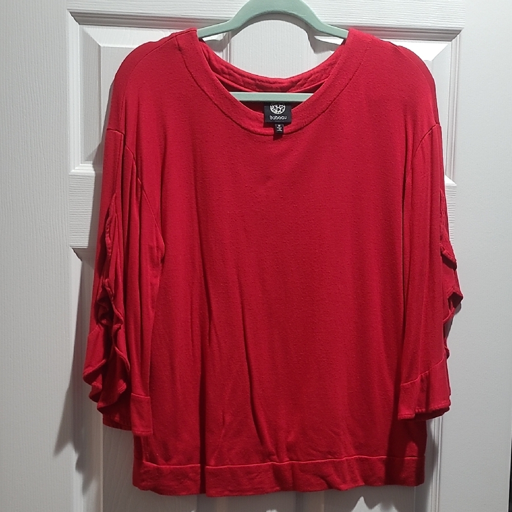 Bobeau Red Blouse with Ruffled Sleeves